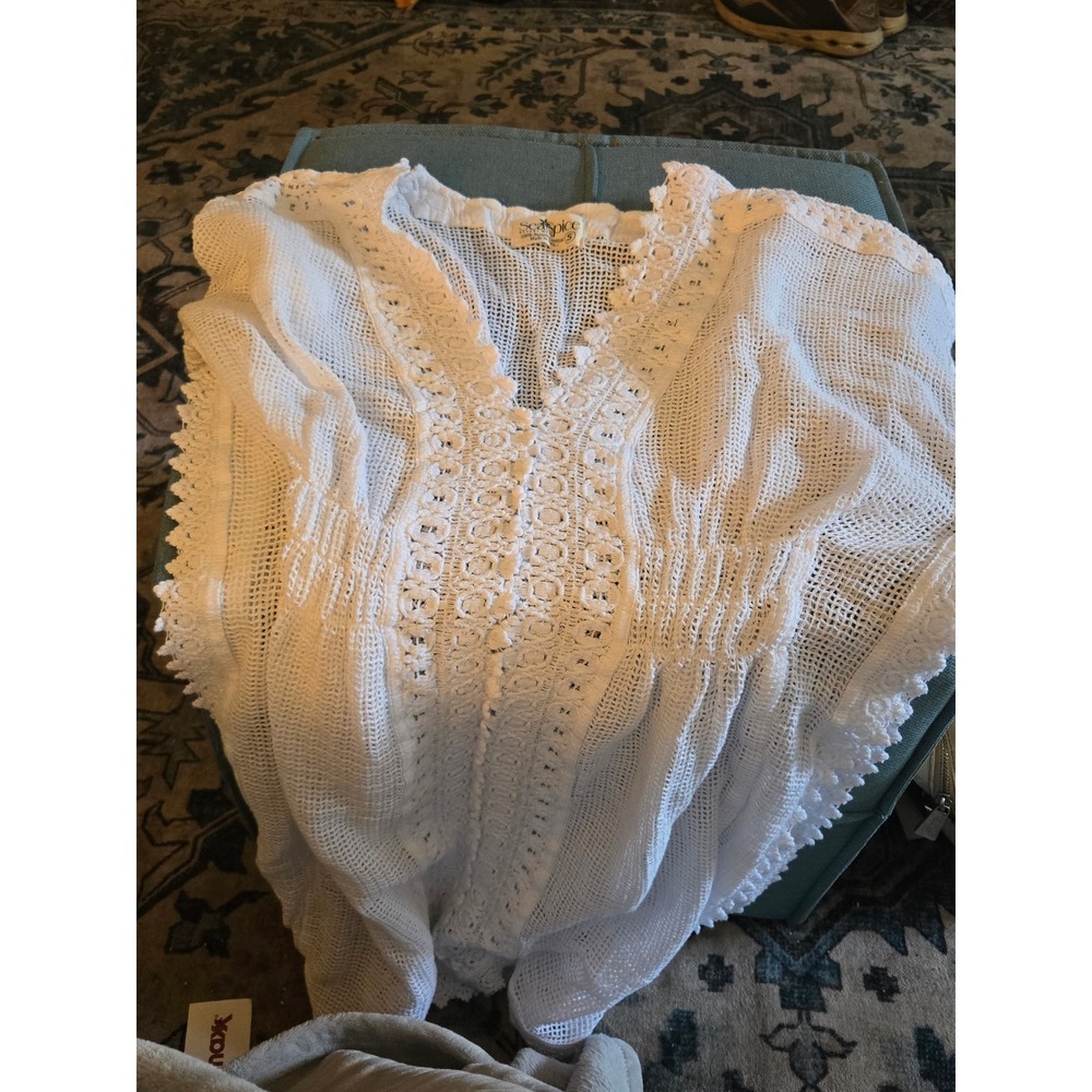 Sea Spice Resort Wear White 100% Peruvian Cotton Crochet Swim Cover Up NW1263 S